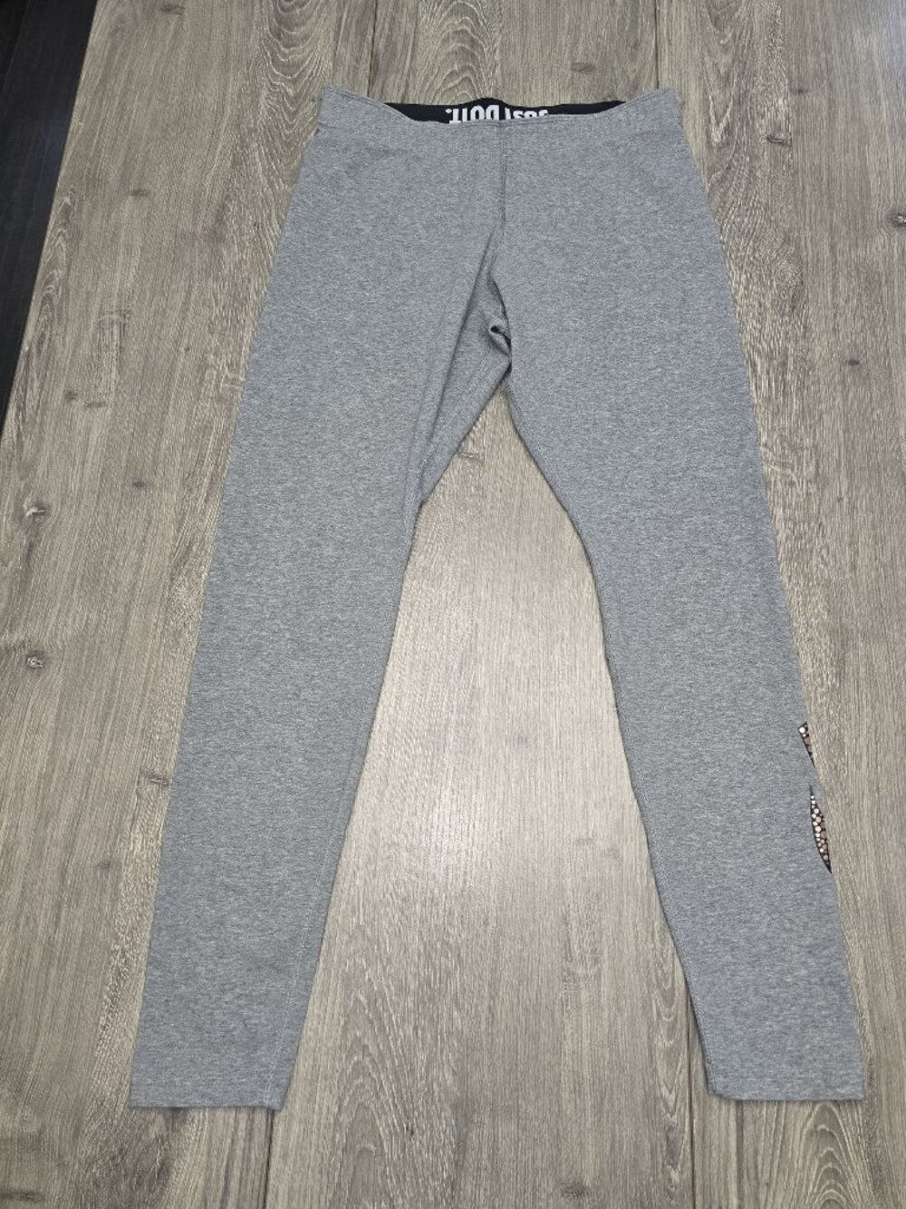 Nike Womens Grey Leggings With "Just Do It" Waistband & Metallic Dot Logo Size L